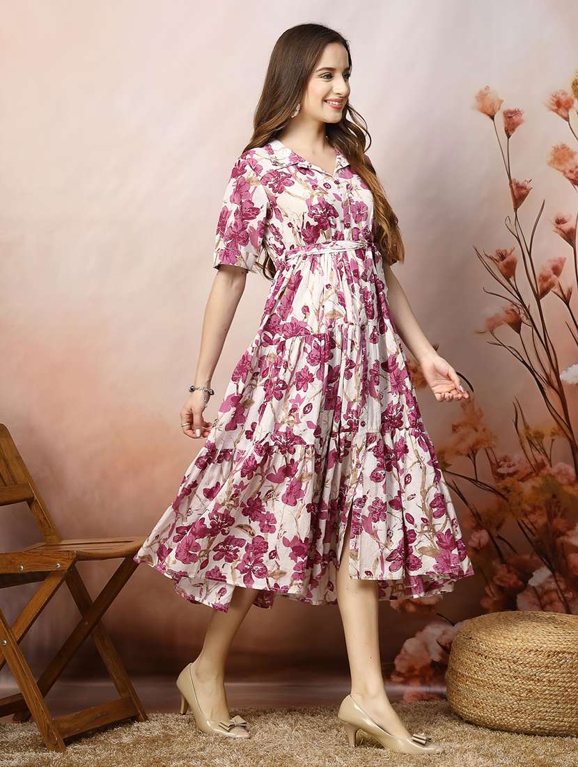 women printed collared tiered dress - 22514729 -  Standard Image - 3