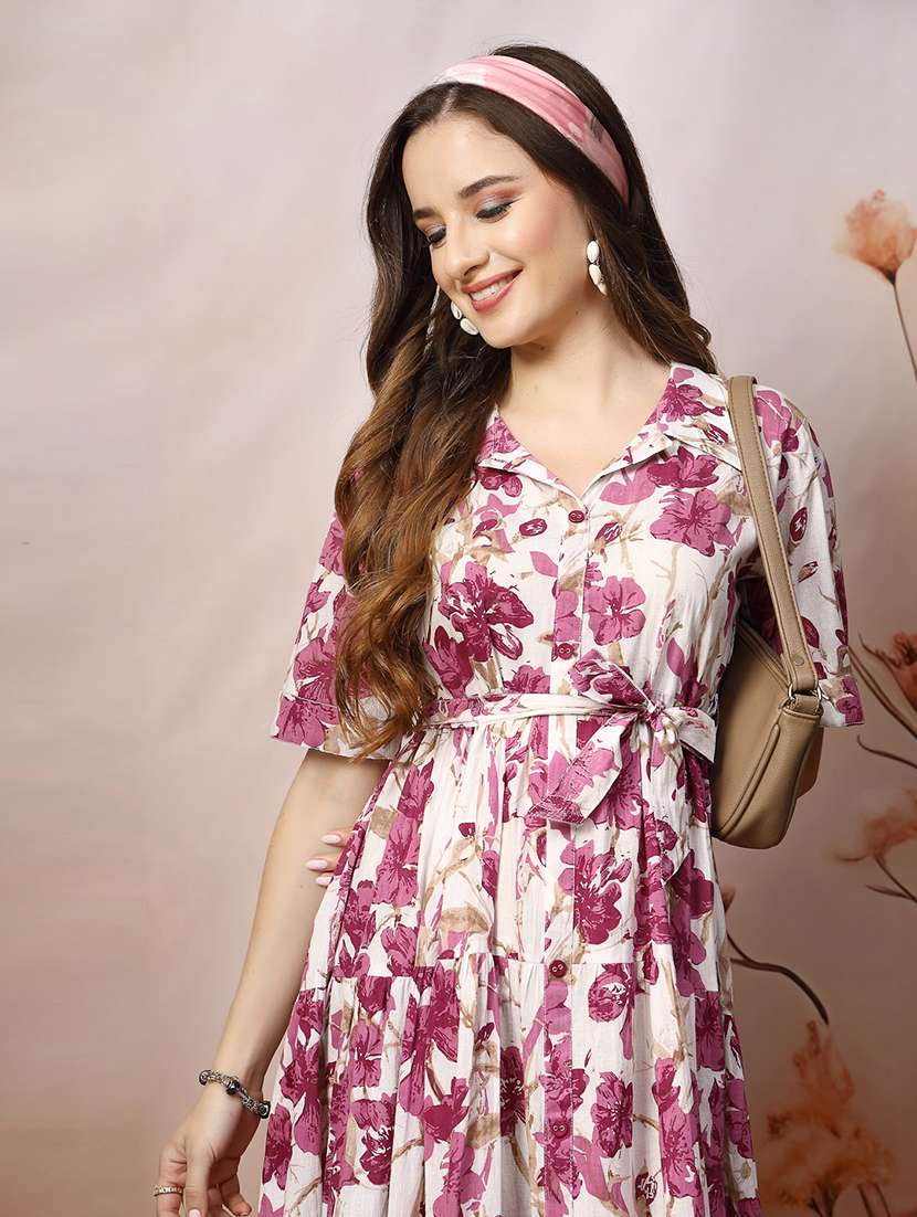 women printed collared tiered dress - 22514729 -  Standard Image - 5