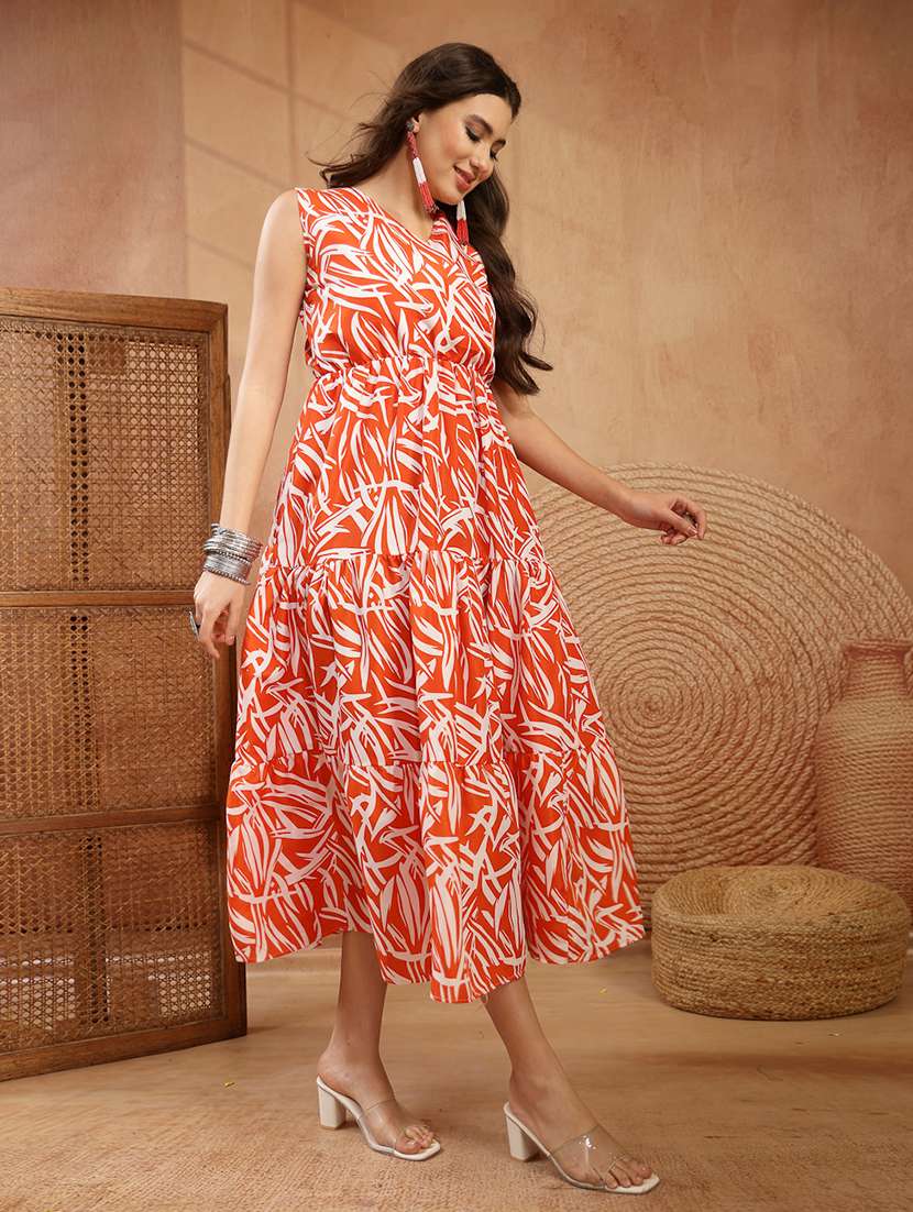 women printed v neck tiered dress - 22514738 -  Standard Image - 3
