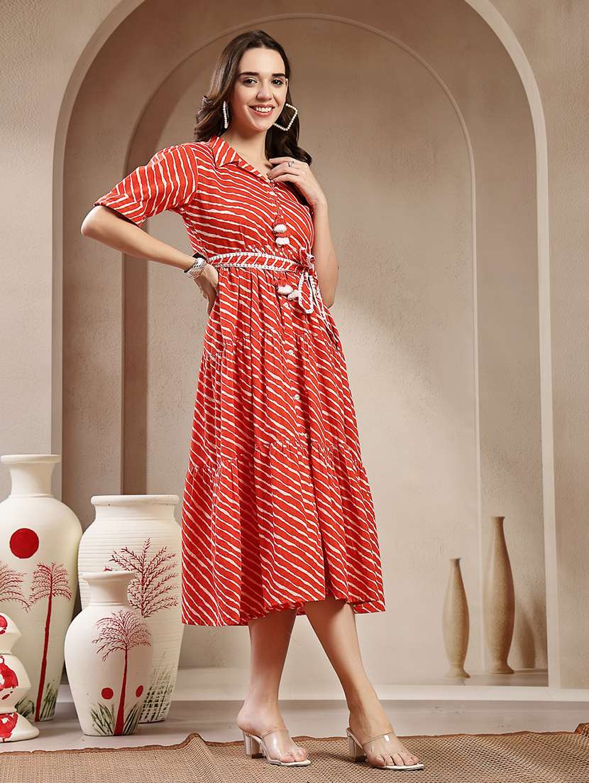 Women Printed Collared Tiered Dress - 22514742 -  Standard Image - 3