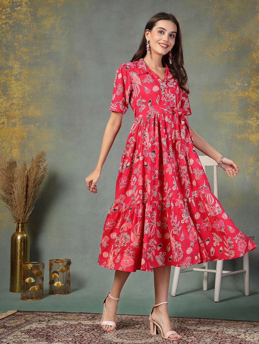 women printed collared tiered dress - 22514748 -  Standard Image - 3