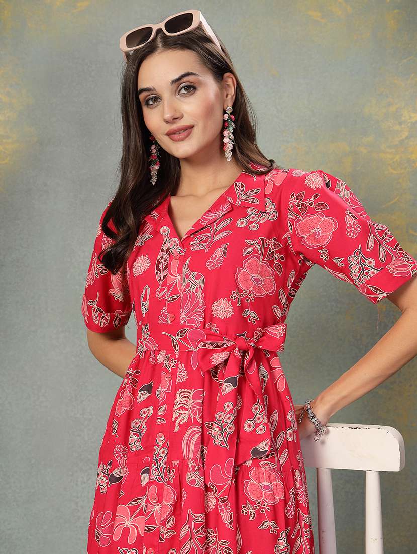 women printed collared tiered dress - 22514748 -  Standard Image - 5