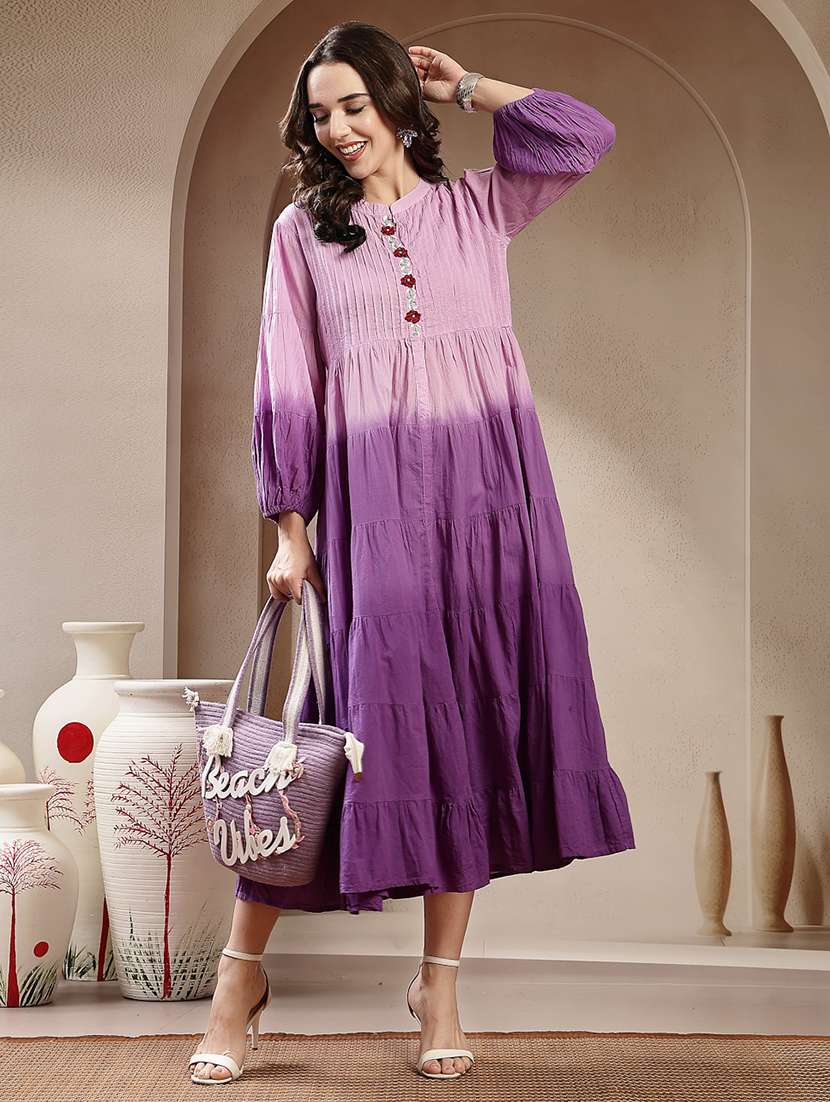 women ombre mandarin neck tiered dress