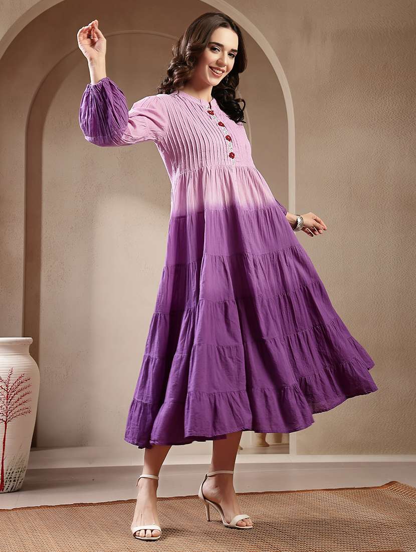 women ombre mandarin neck tiered dress - 22514750 -  Standard Image - 3