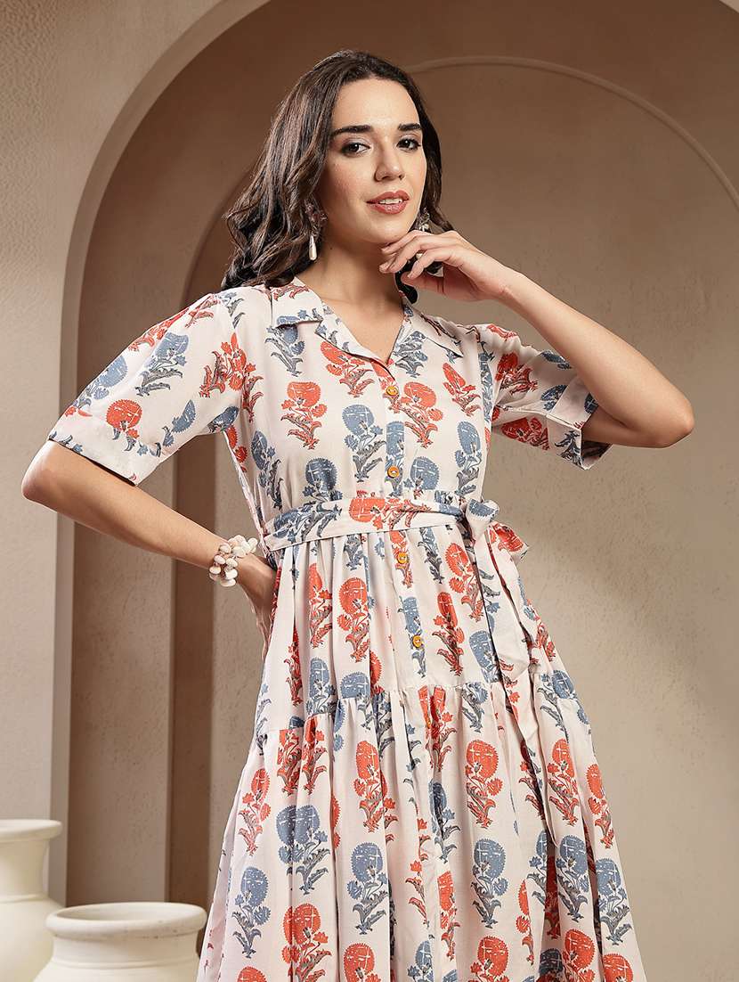 Women Printed Collared Tiered Dress - 22514755 -  Standard Image - 5