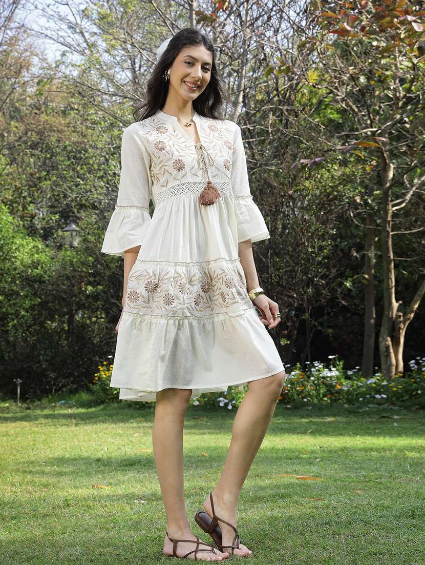 Women Embroidered Mandarin Neck Tiered Dress - 22514756 -  Standard Image - 3