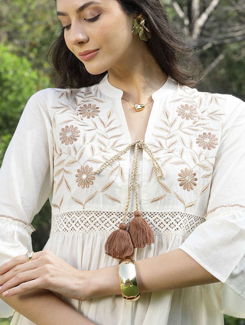 Women Embroidered Mandarin Neck Tiered Dress - 22514756 -  Standard Image - 5