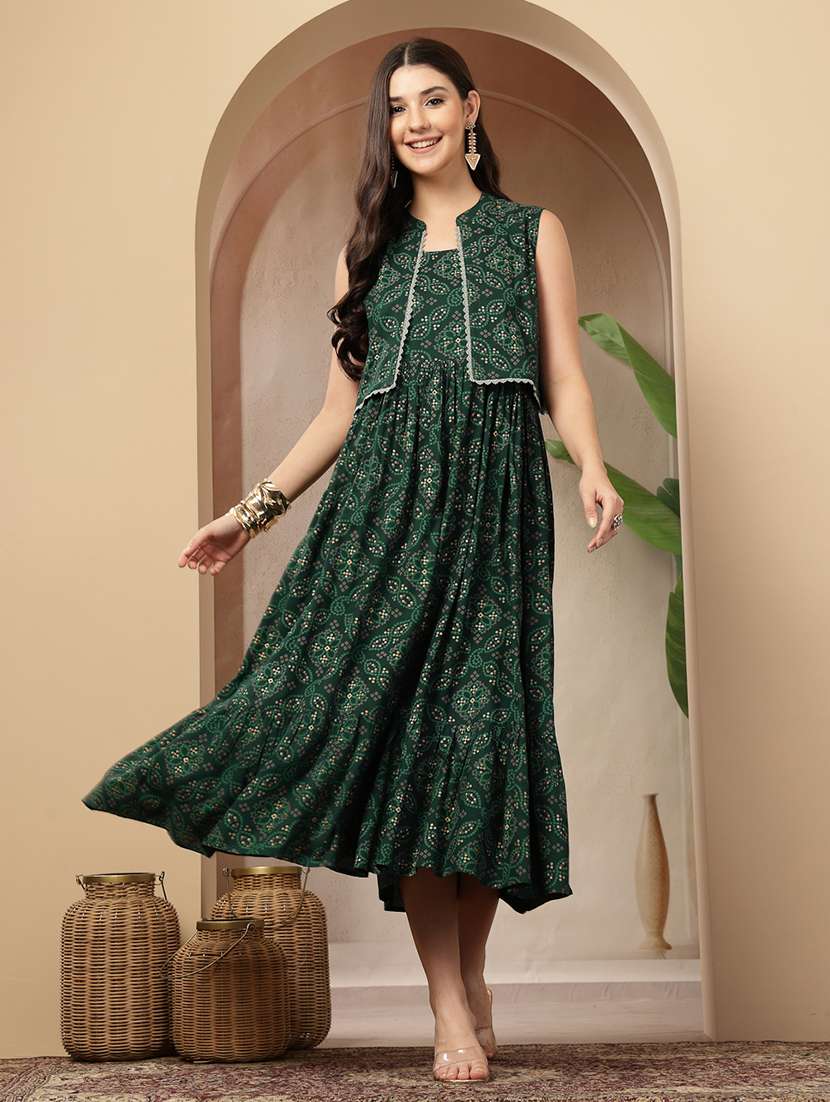 women printed sleeveless tiered dress with jacket - 22514770 -  Standard Image - 3