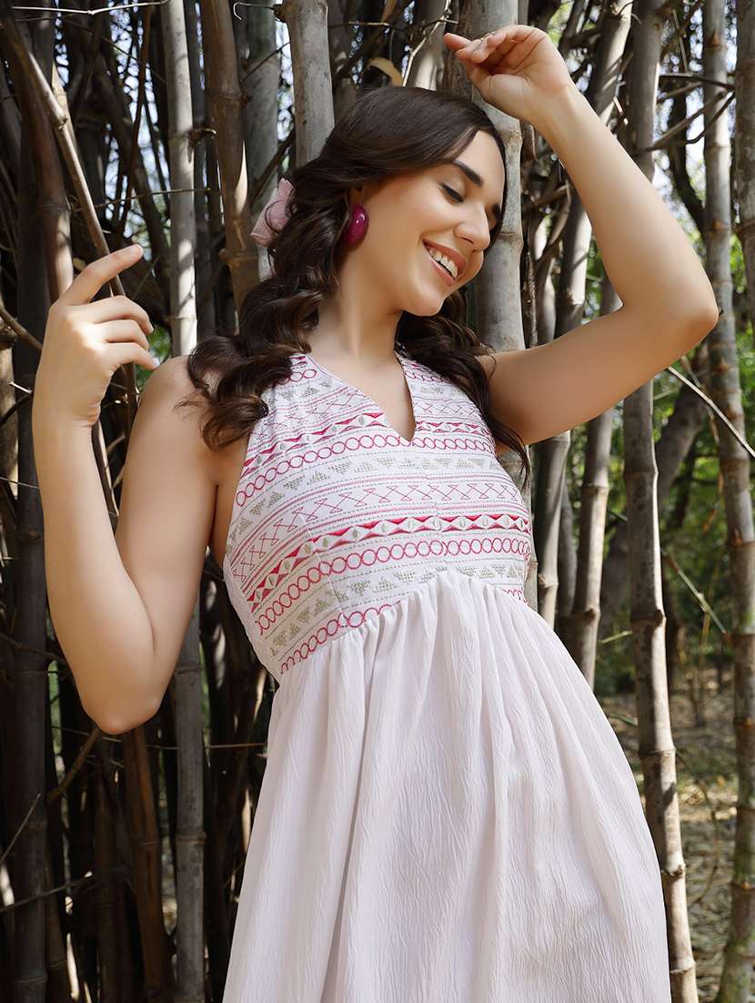 white embroidered sleeveless halter neck tiered midi dress - 22514776 -  Standard Image - 5
