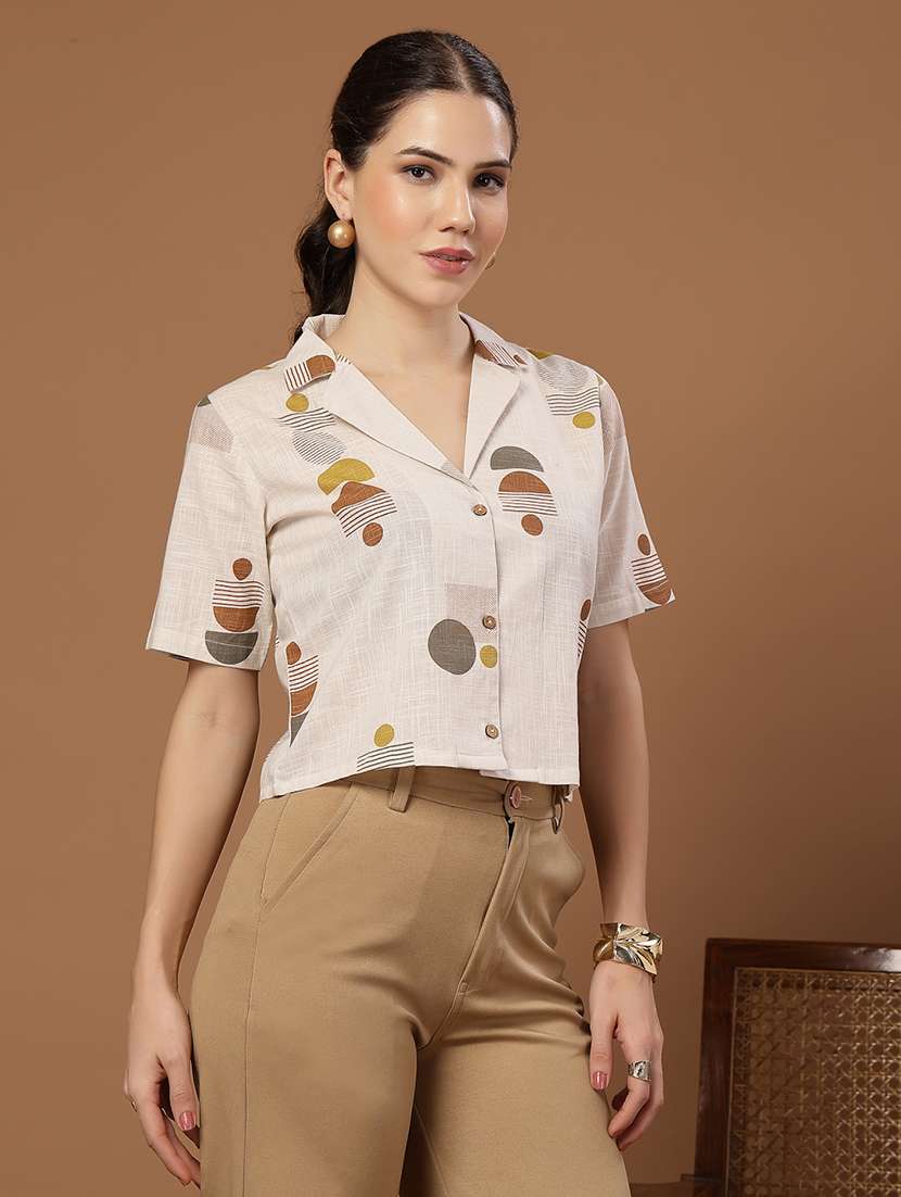 women printed collared crop shirt - 22514783 -  Standard Image - 3