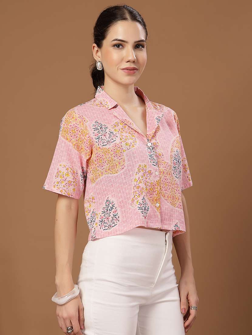 women printed collared crop shirt - 22514786 -  Standard Image - 3