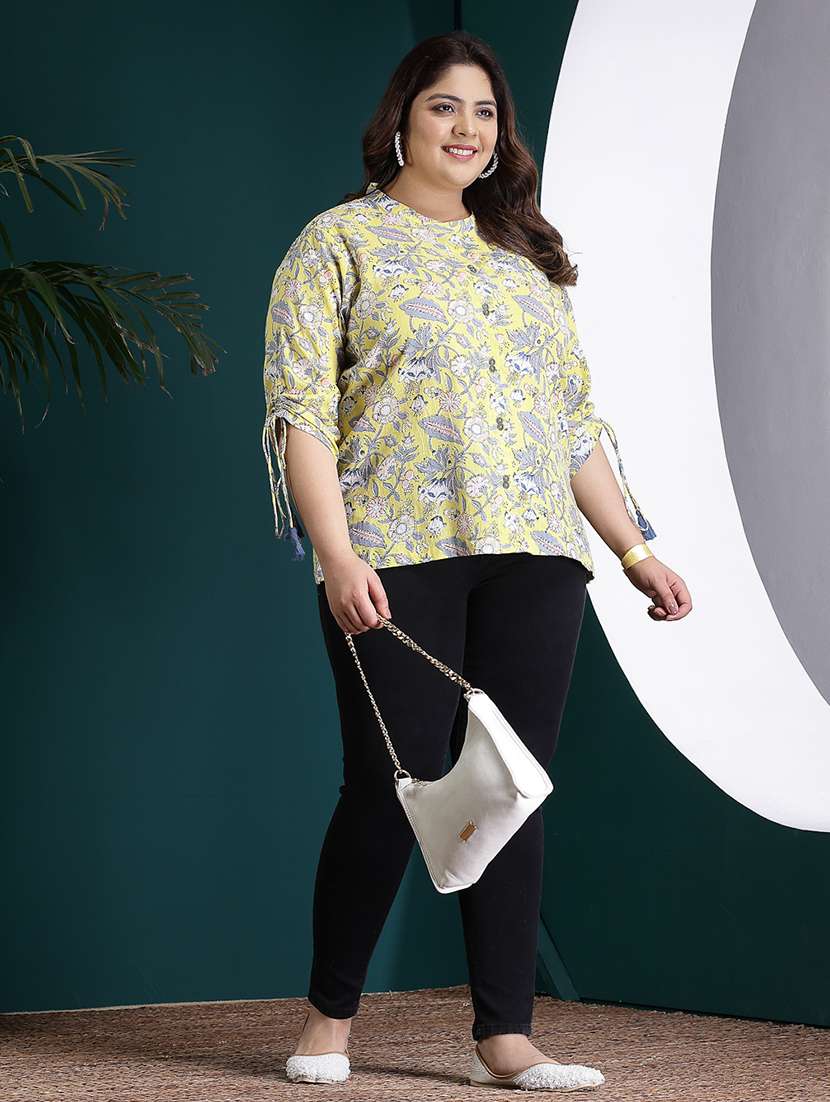 women printed mandarin neck casual top