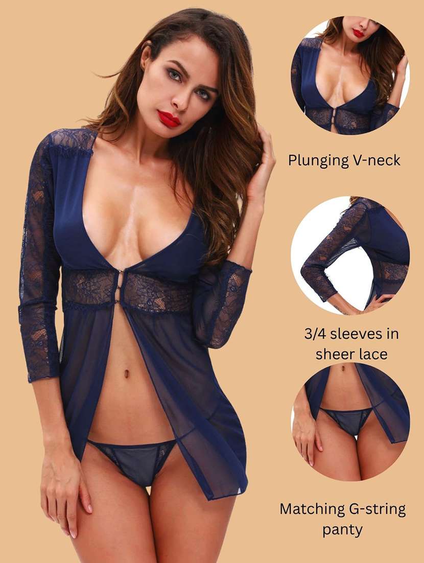 women self design v neck babydoll set - 22514815 -  Standard Image - 3