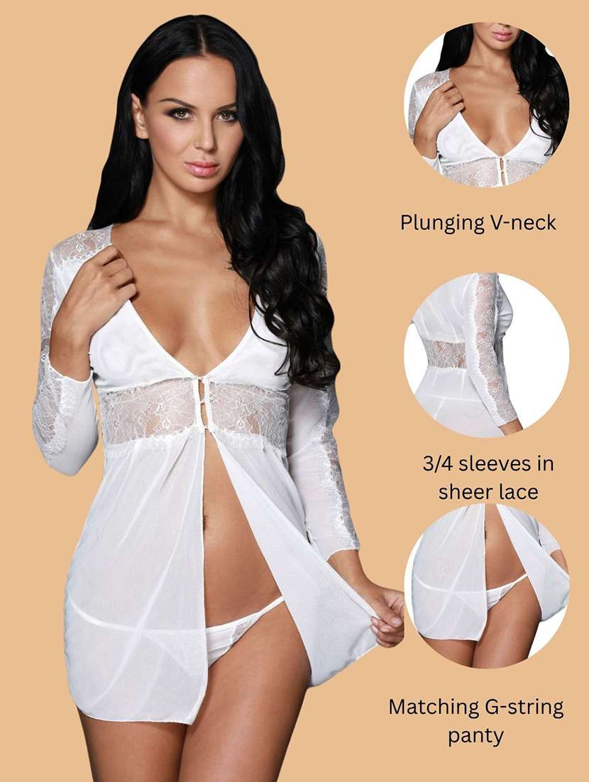 women self design v neck babydoll set - 22514816 -  Standard Image - 3