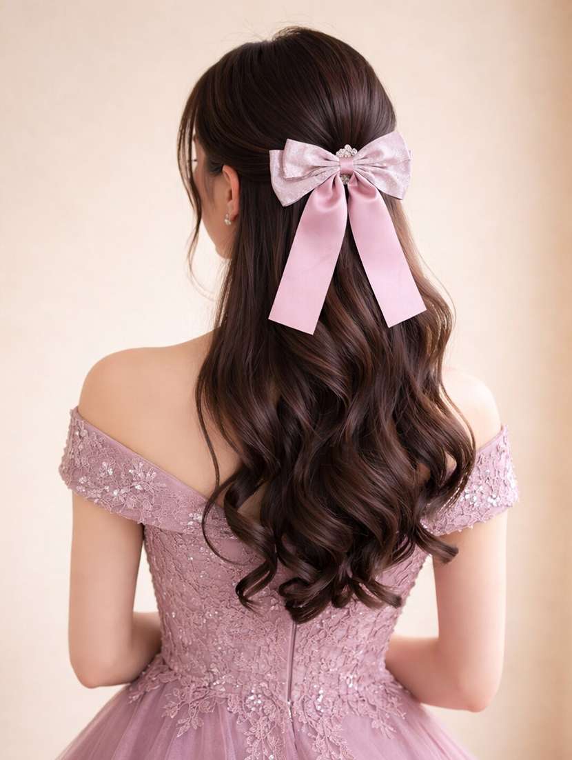 elegant mauve satin bow hair clip with embroidemauve detail 