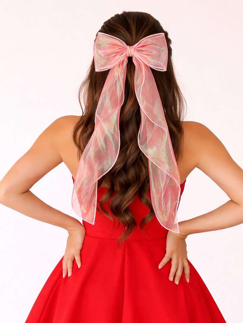 premium iridescent organza bow hair clip with long tails