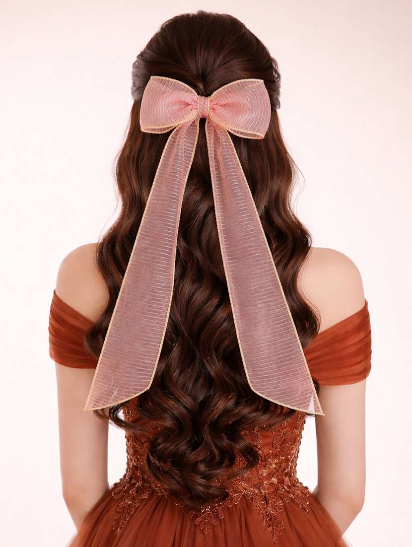 premium rust sheer bow hair clip with gold edging