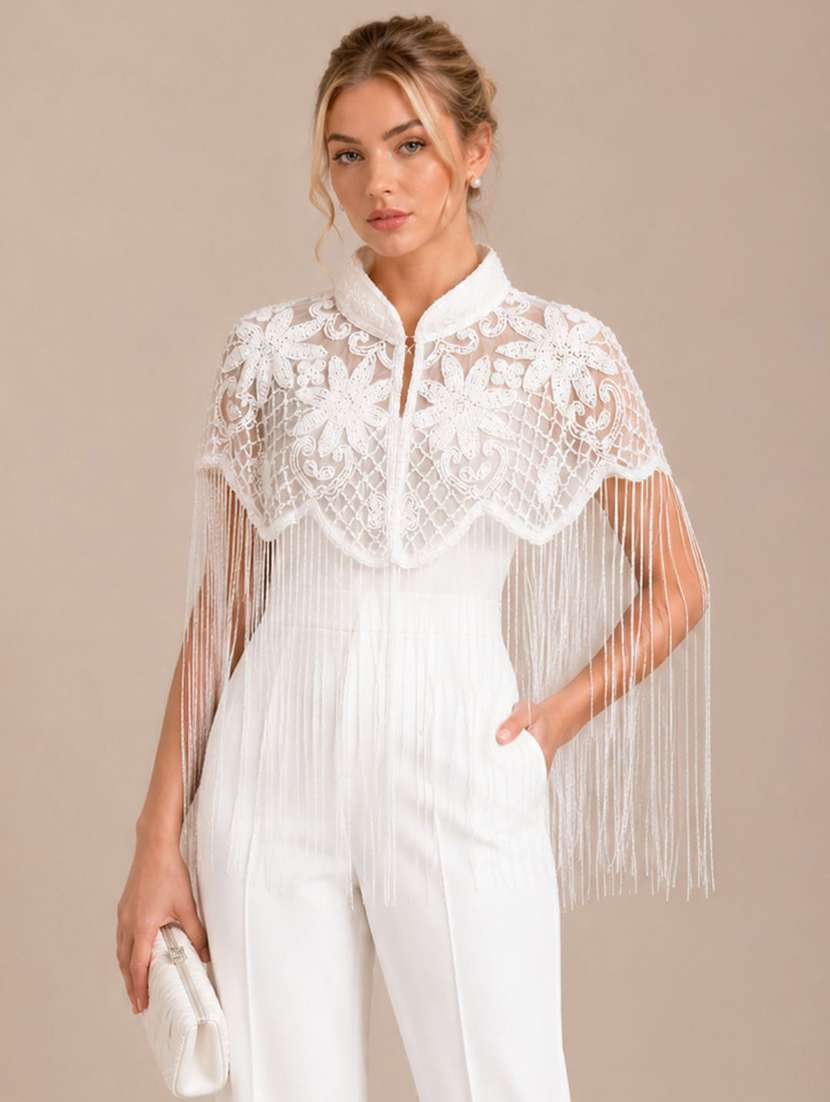 women embroidered cape with fringes