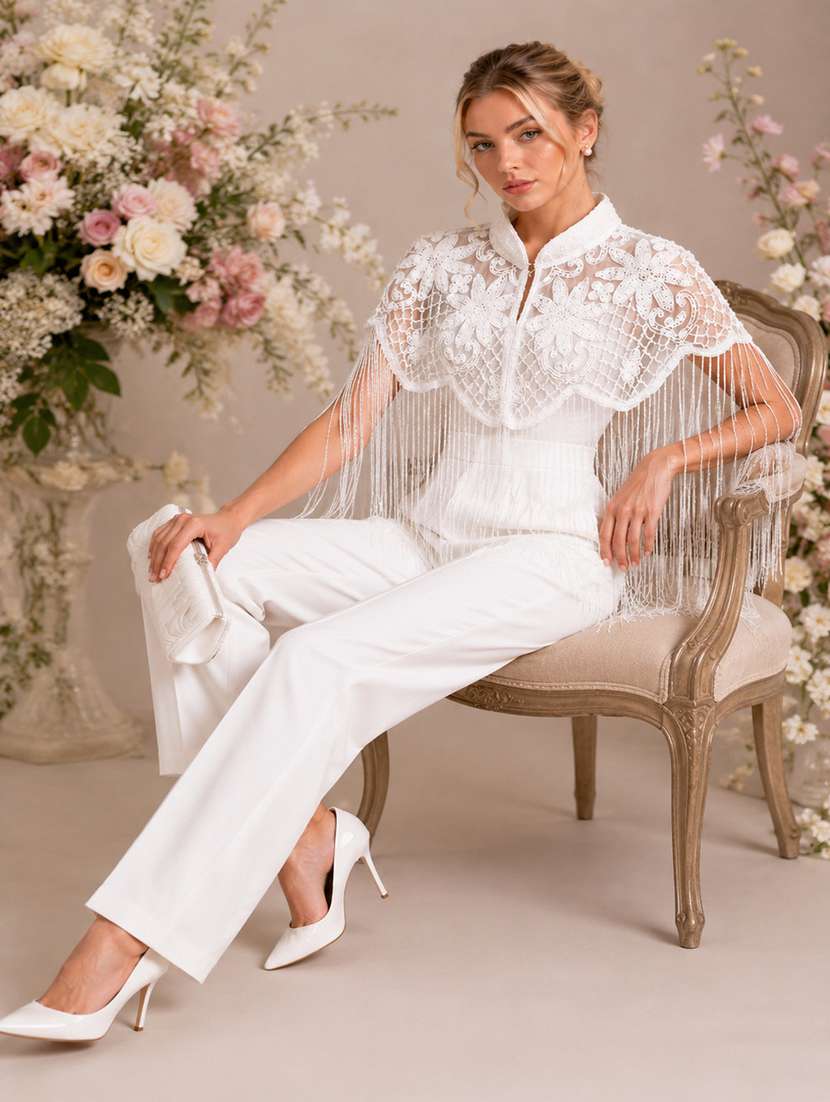 women embroidered cape with fringes - 22514917 -  Standard Image - 5