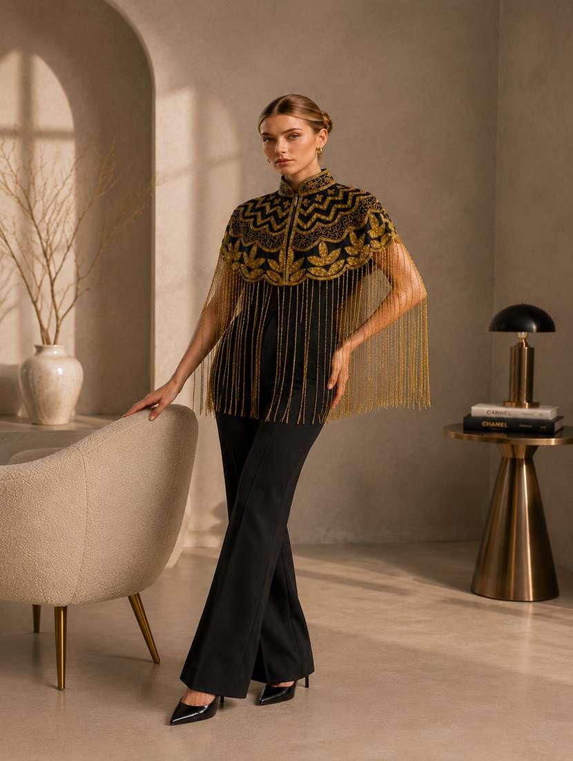 women embroidered cape with fringes - 22514918 -  Standard Image - 3