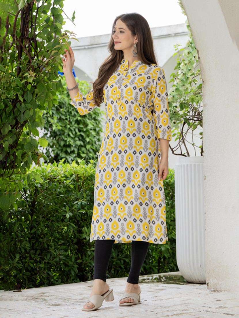 women printed three quarter sleeve straight kurta - 22514922 -  Standard Image - 3