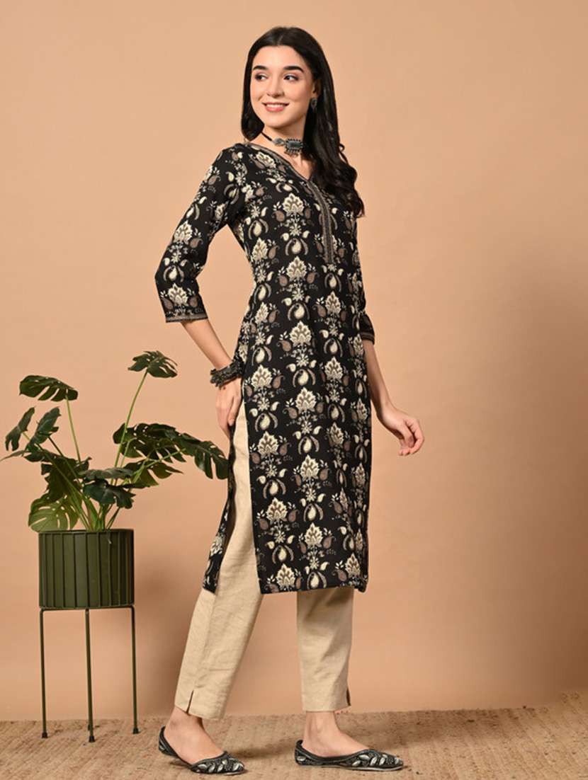 women printed three quarter sleeve straight kurta - 22514923 -  Standard Image - 3