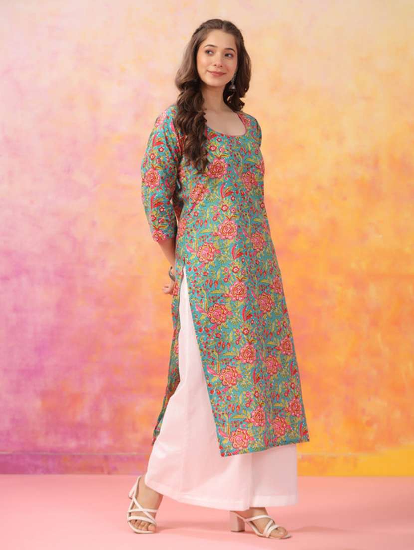 women printed three quarter sleeve straight kurta - 22514924 -  Standard Image - 3