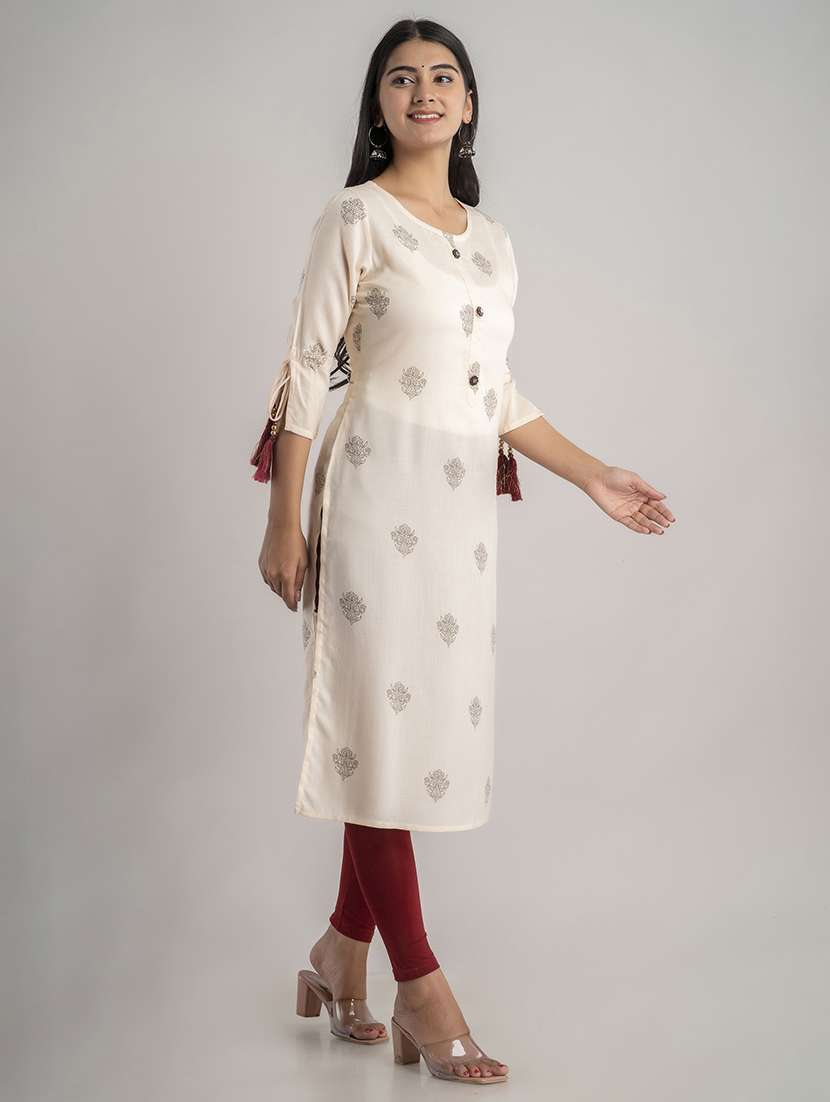Women Printed Three Quarter Sleeve Straight Kurta - 22514929 -  Standard Image - 3