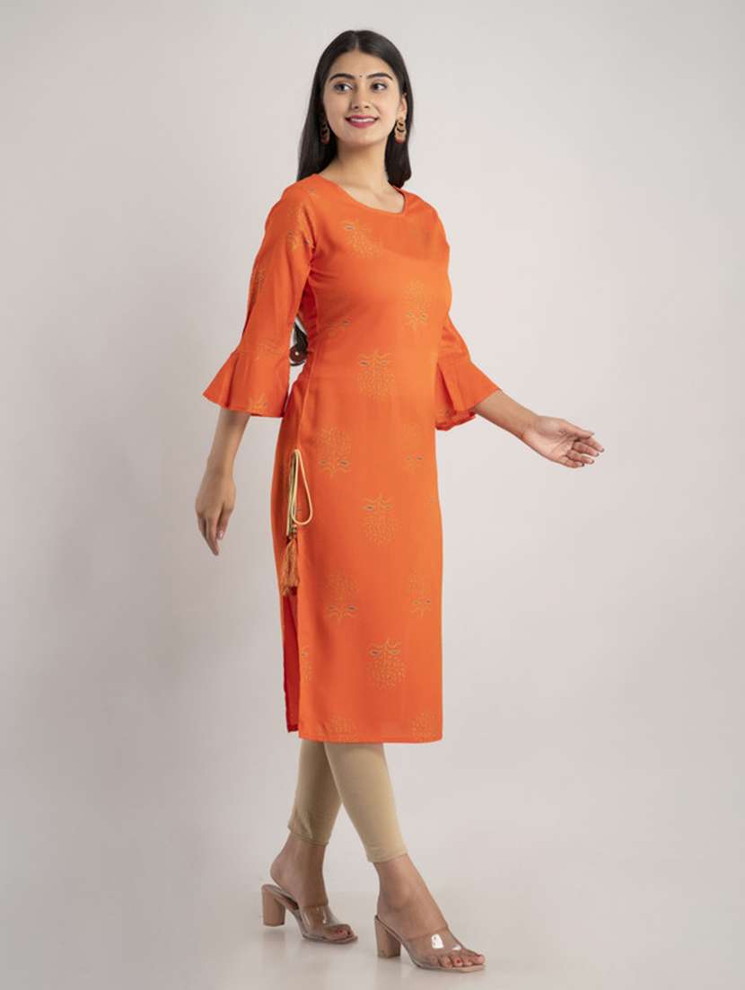 women printed three quarter sleeve straight kurta - 22514930 -  Standard Image - 3