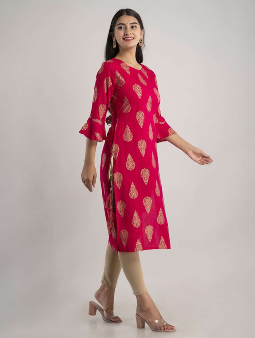women printed bell sleeve straight kurta - 22514933 -  Standard Image - 3