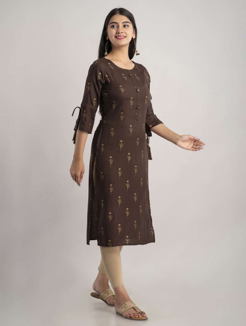 women printed three quarter sleeve straight kurta - 22514935 -  Standard Image - 3