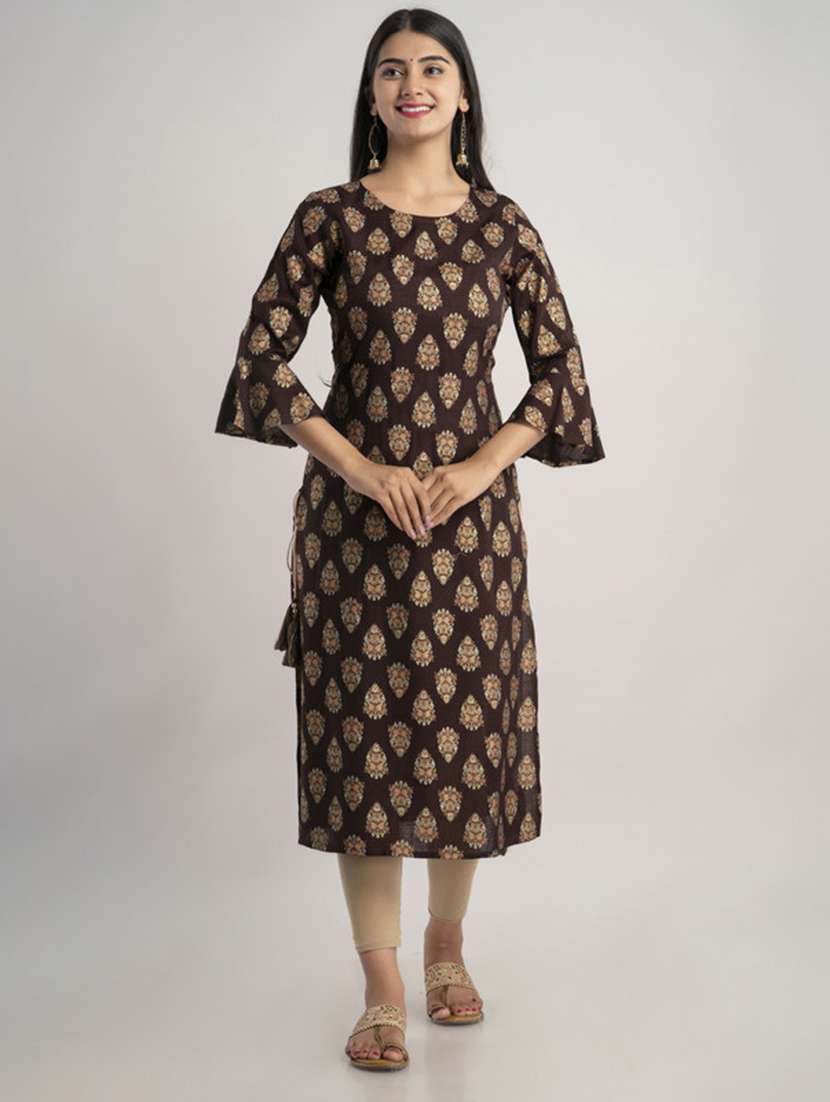 women printed three quarter sleeve straight kurta