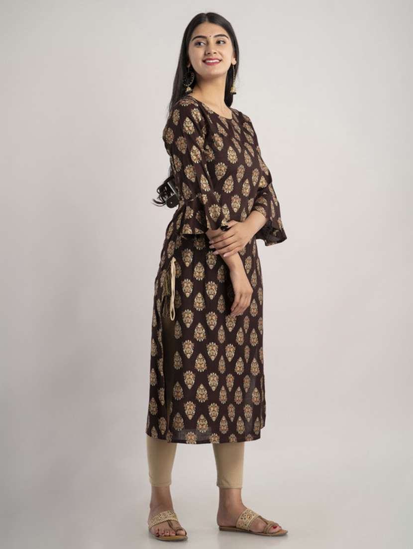 women printed three quarter sleeve straight kurta - 22514936 -  Standard Image - 3