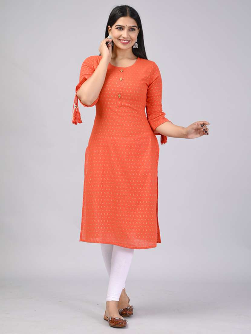 women printed three quarter sleeve straight kurta