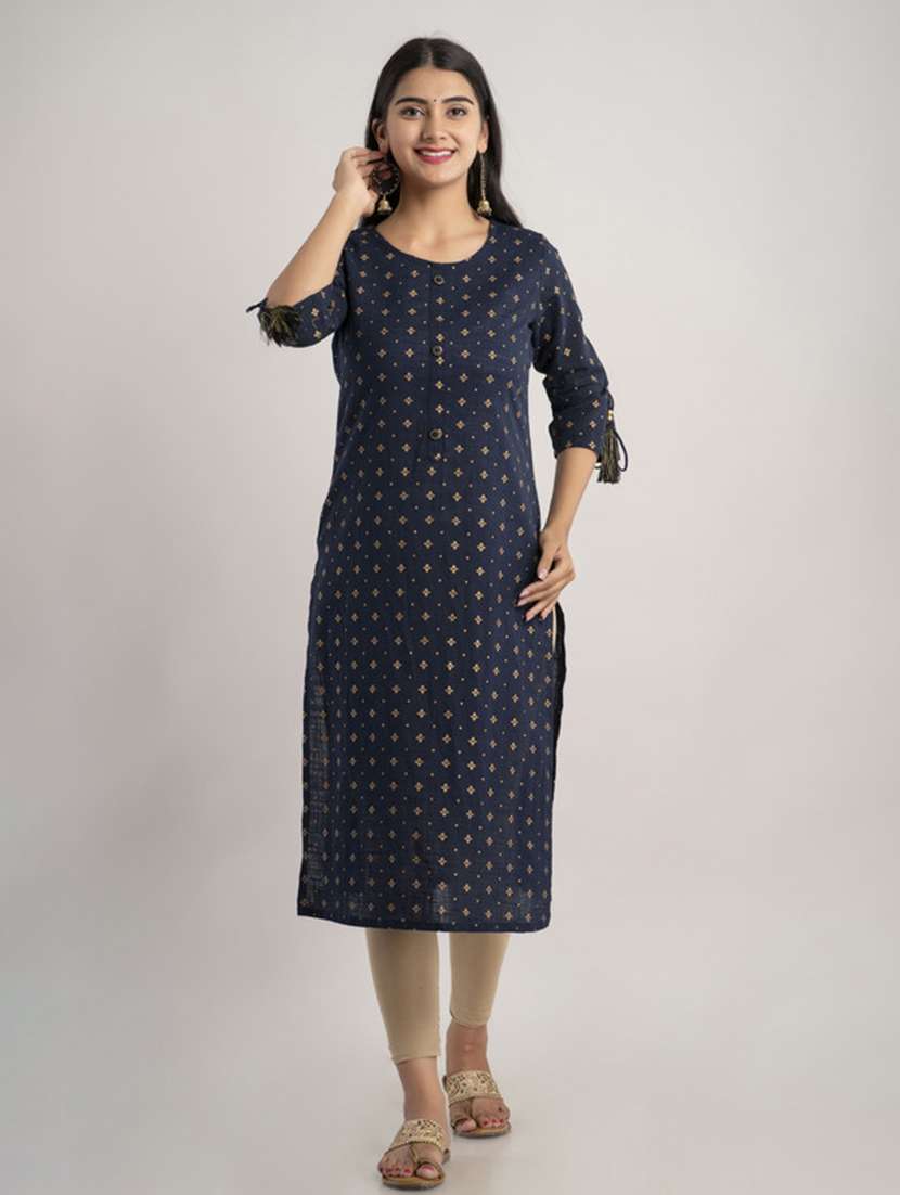 women printed three quarter sleeve straight kurta