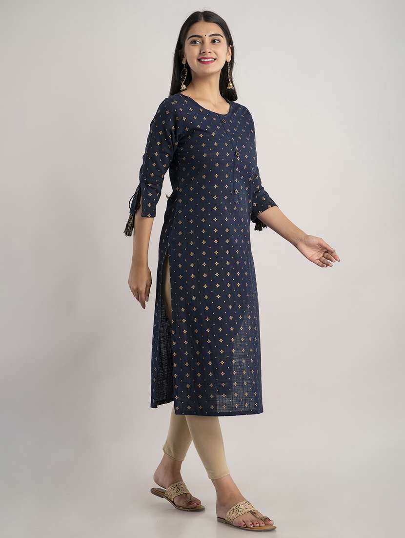 women printed three quarter sleeve straight kurta - 22514941 -  Standard Image - 3