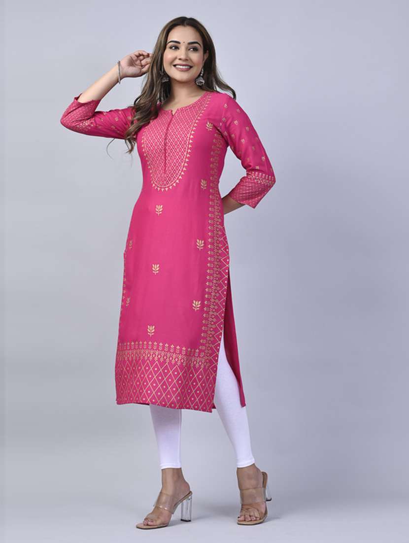 women printed three quarter sleeve straight kurta - 22514942 -  Standard Image - 3