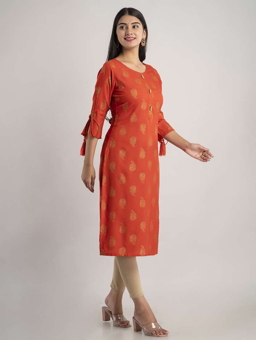 women printed three quarter sleeve straight kurta - 22514944 -  Standard Image - 3