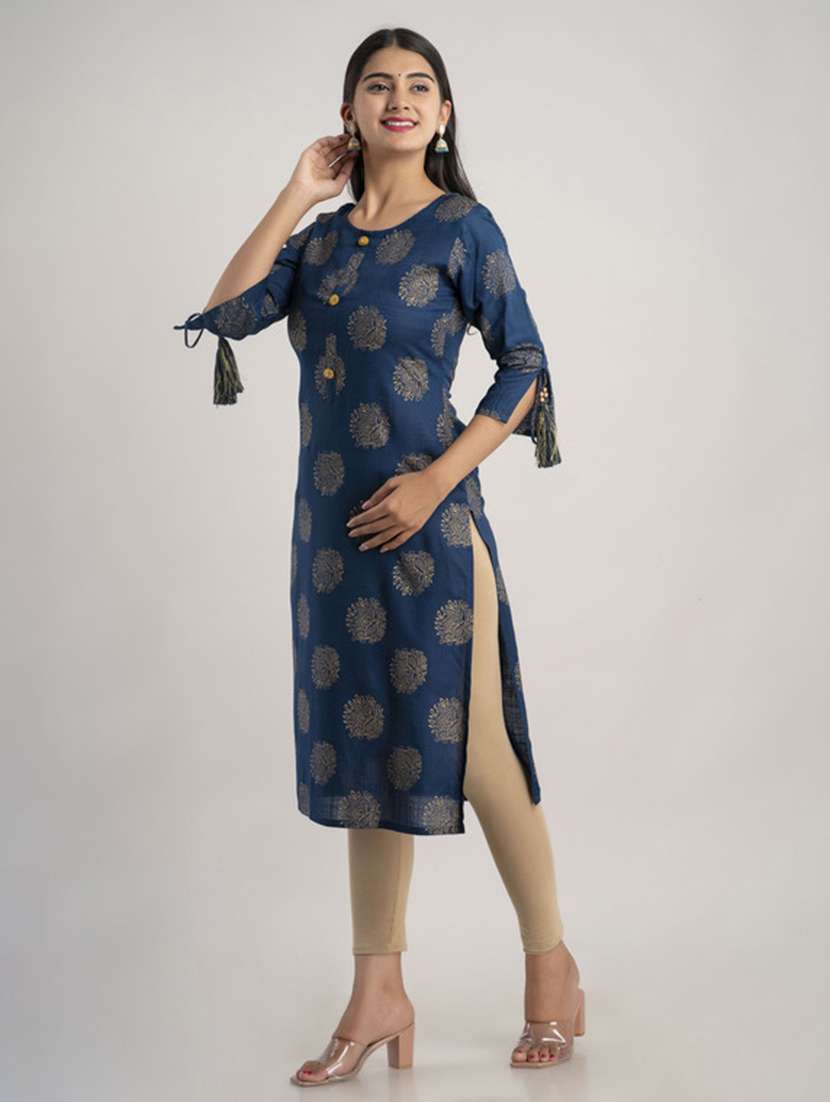 women printed three quarter sleeve straight kurta - 22514945 -  Standard Image - 3