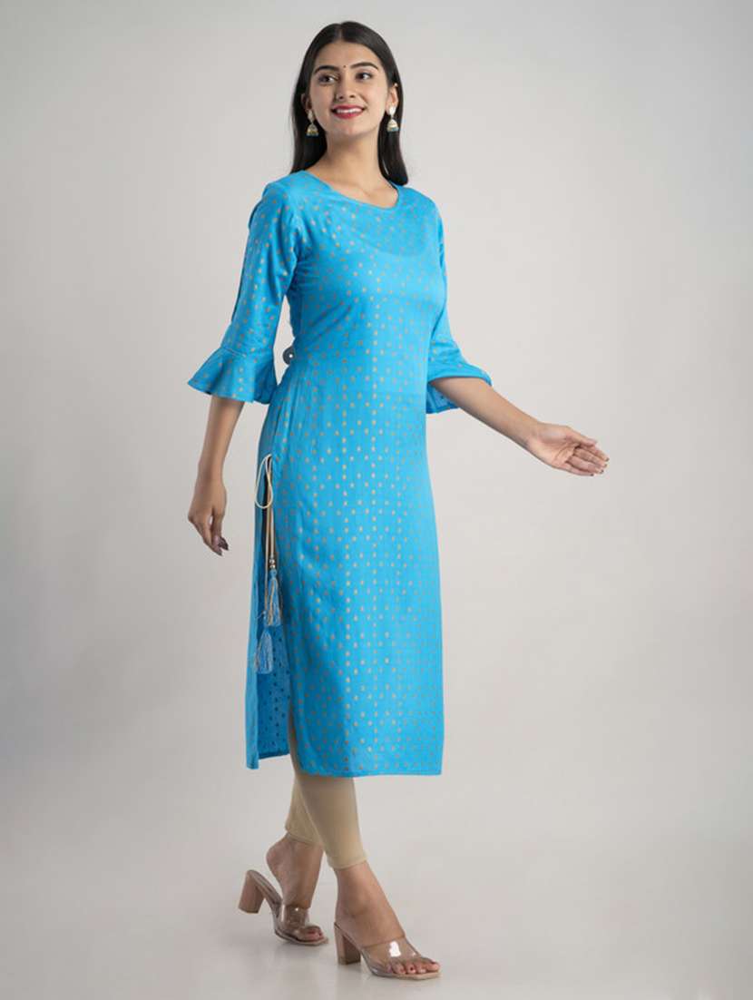 women printed three quarter sleeve straight kurta - 22514947 -  Standard Image - 3