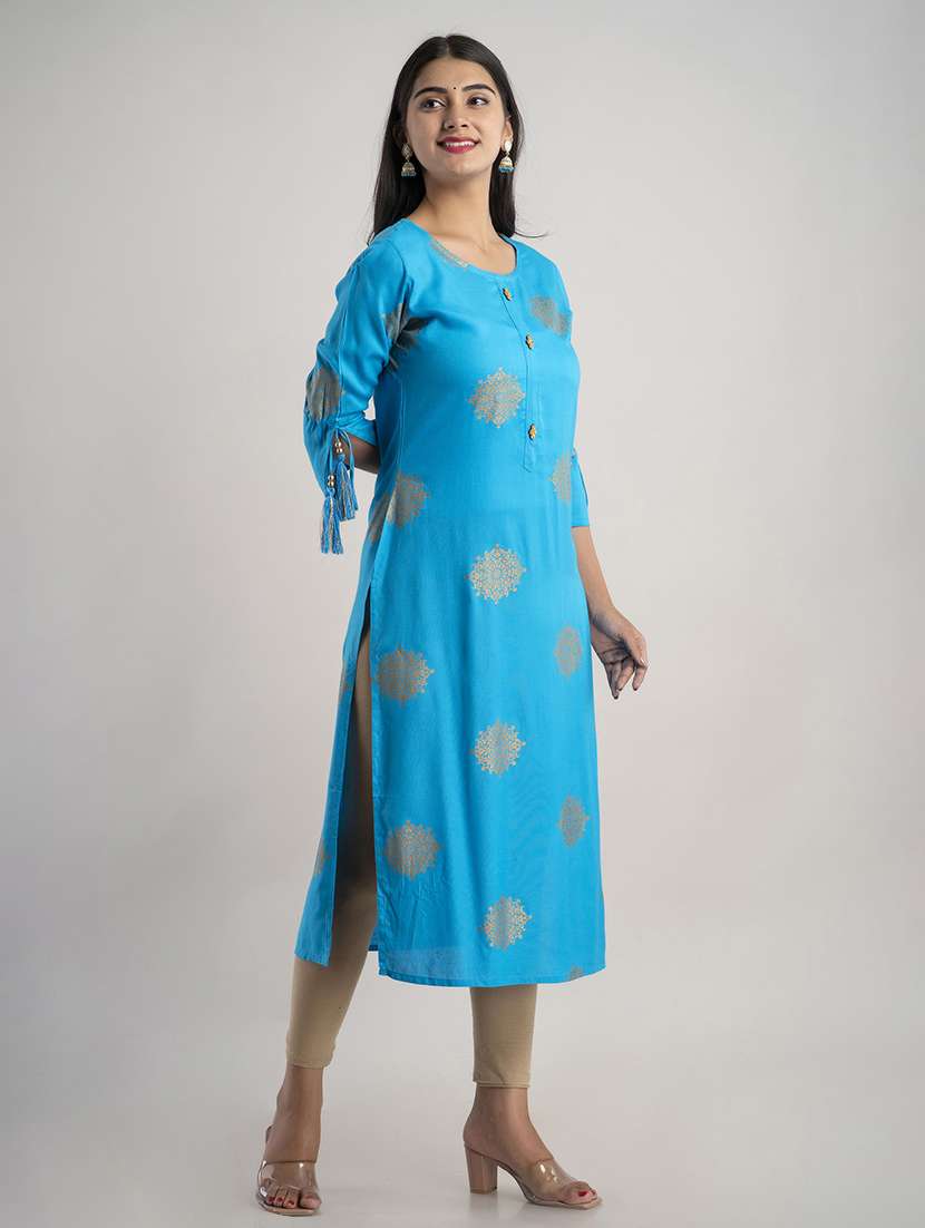 women printed three quarter sleeve straight kurta - 22514948 -  Standard Image - 3