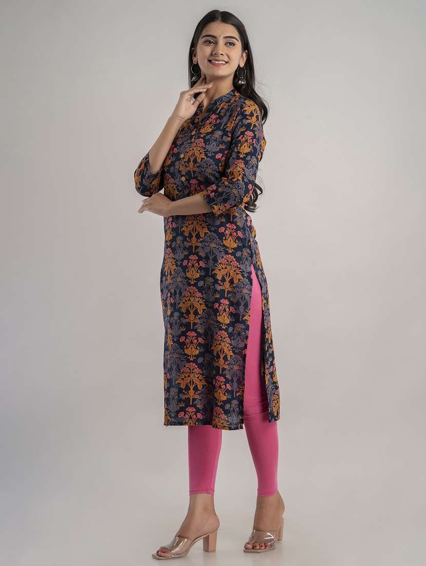 women printed three quarter sleeve straight kurta - 22514951 -  Standard Image - 3