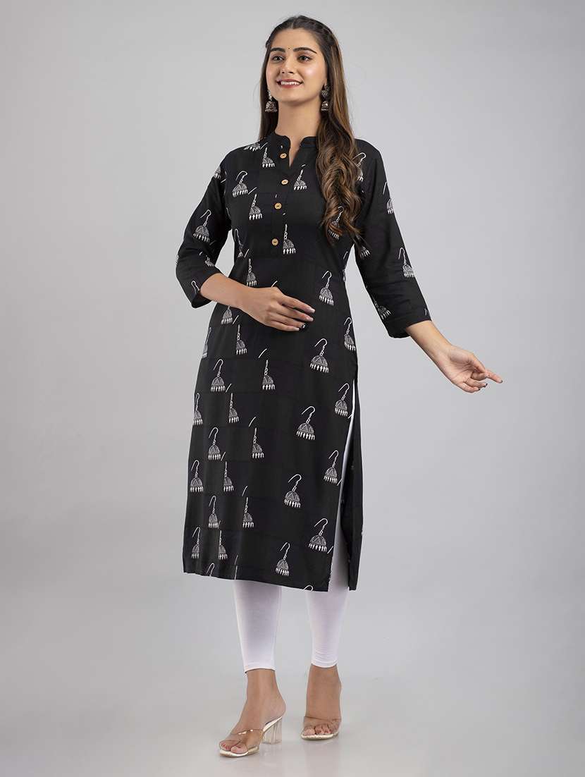 women printed three quarter sleeve straight kurta - 22514952 -  Standard Image - 3