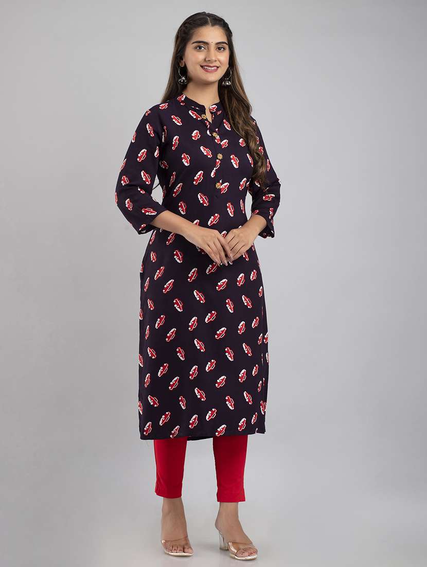 women printed three quarter sleeve straight kurta - 22514953 -  Standard Image - 3