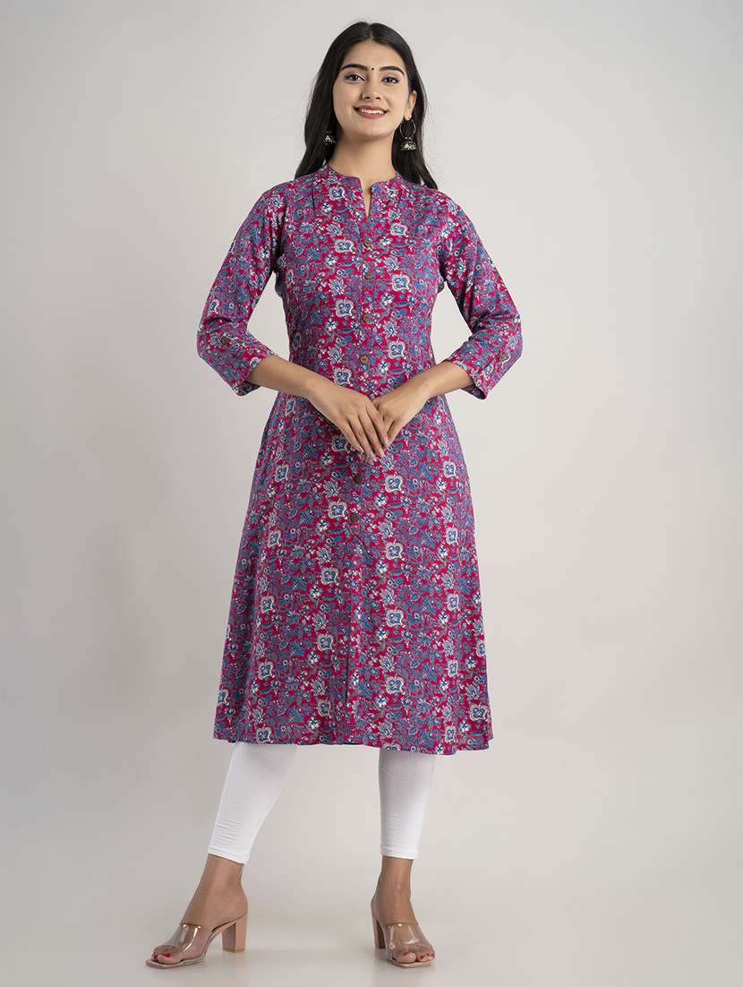 women printed three quarter sleeve straight kurta