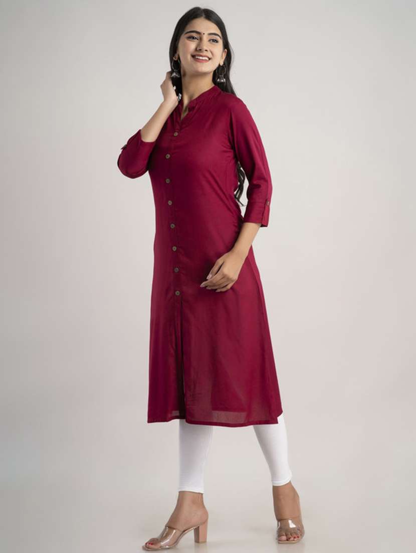 women solid three quarter sleeve a-line kurta - 22514958 -  Standard Image - 3