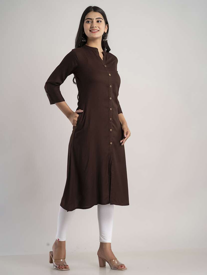 women solid three quarter sleeve a-line kurta - 22514959 -  Standard Image - 3