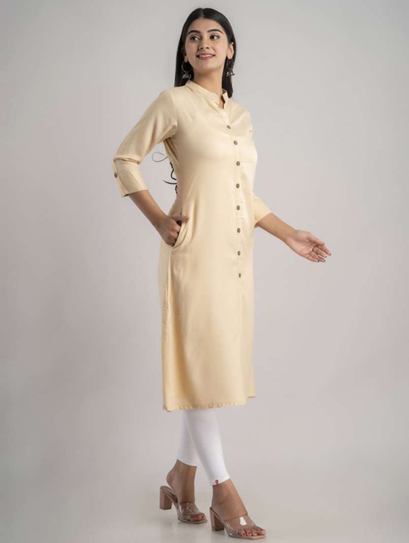 women solid three quarter sleeve a-line kurta - 22514960 -  Standard Image - 3