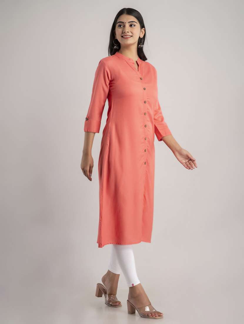 women solid three quarter sleeve a-line kurta - 22514963 -  Standard Image - 3