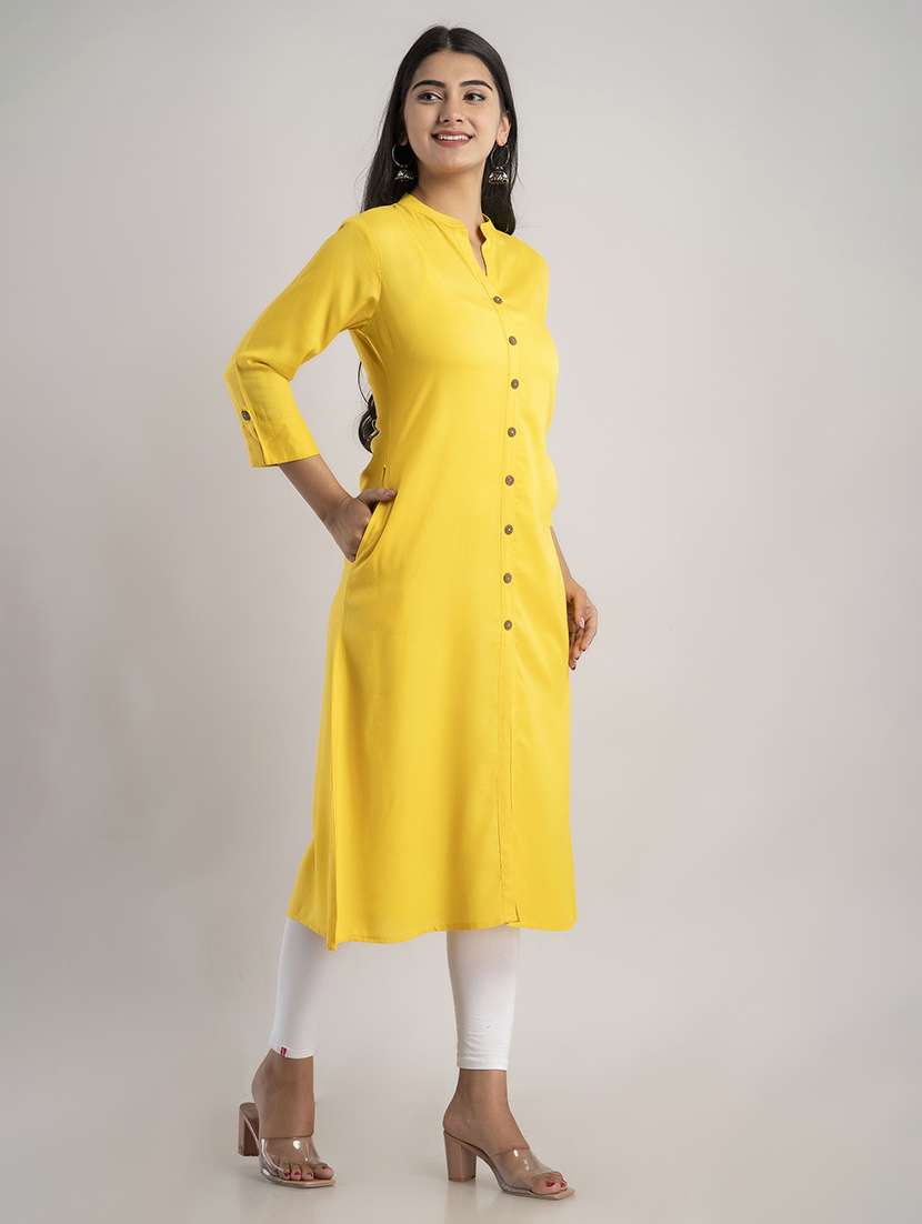 women solid three quarter sleeve a-line kurta - 22514964 -  Standard Image - 3